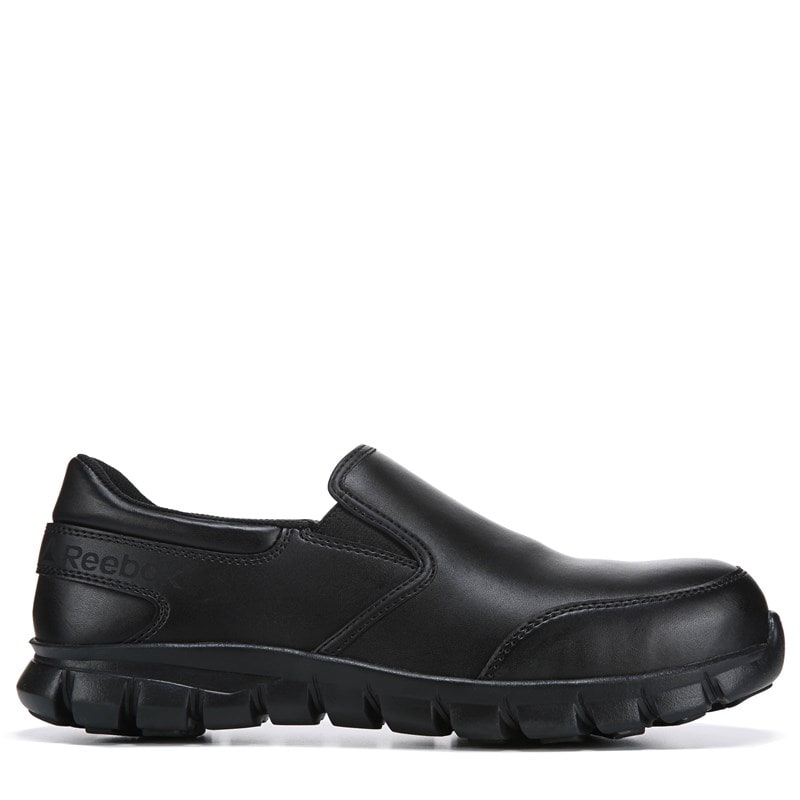 Reebok Work Men's Sublite Cushion Composite Toe Work Slip On Shoes (Black Leather) - Size 10.0 M
