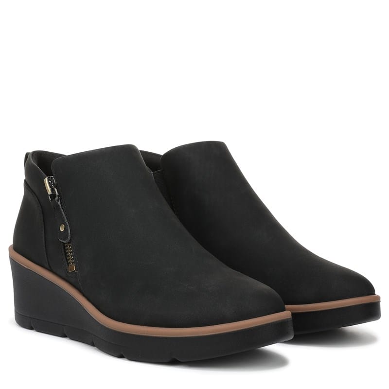 Dr. Scholl's Women's Lizzie Cloud Wedge Short Boots (Black Faux Leather) - Size 6.0 M