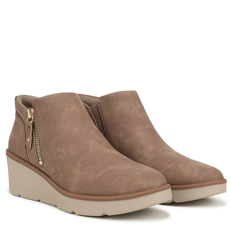 Dr. Scholl's Women's Lizzie Cloud Wedge Short Boots (Dark Taupe Faux Leather) - Size 7.5 M