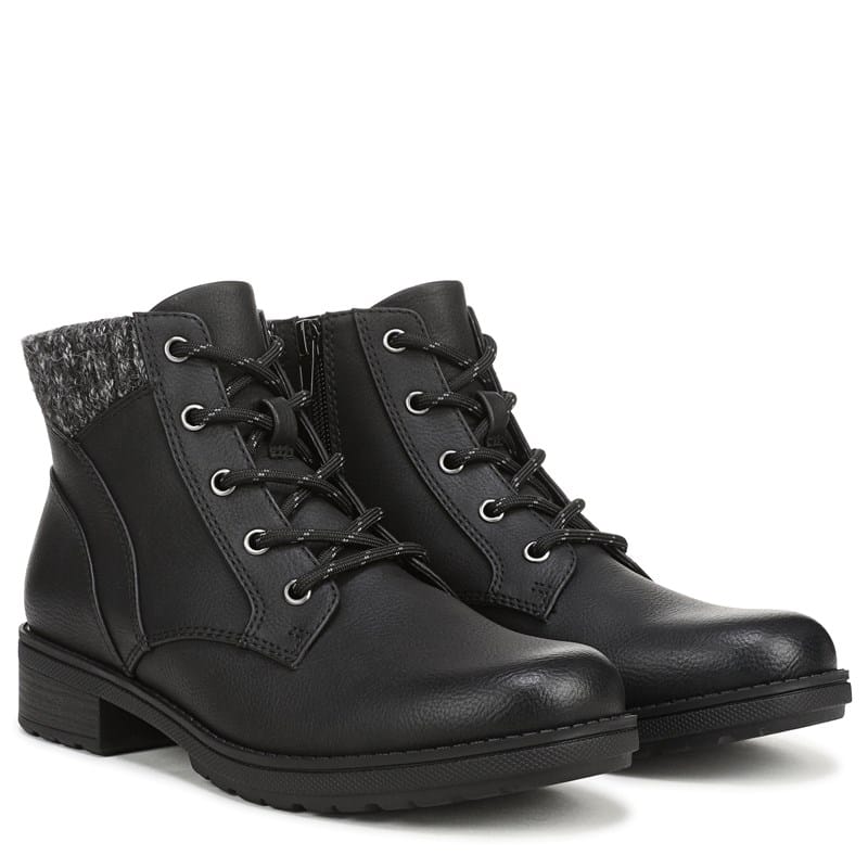 Dr. Scholl's Women's Daphne Lace Up Short Boots (Black Faux Leather) - Size 7.0 M