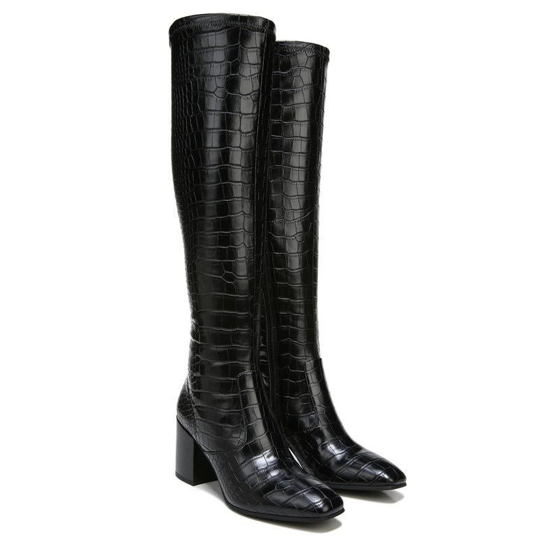 Franco Sarto Women's Talfer Block Heel Tall Boots (Black Croco Synthetic) - Size 6.0 M