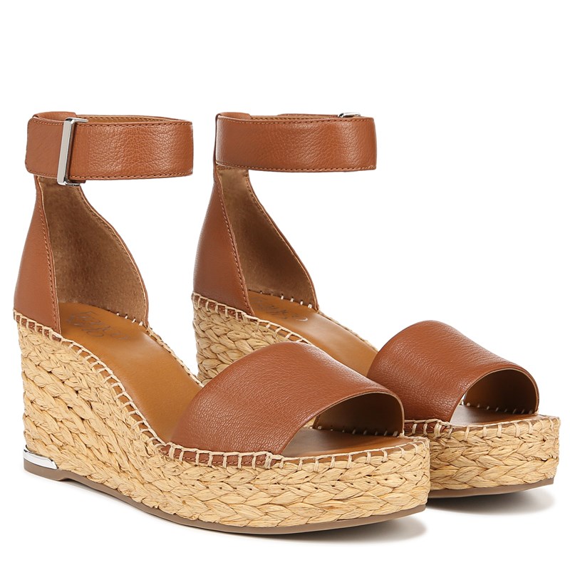 Franco Sarto Women's Clemens Raffia Espadrille Wedge Sandals (Cognac Brown Leather) - Size 9.5 M