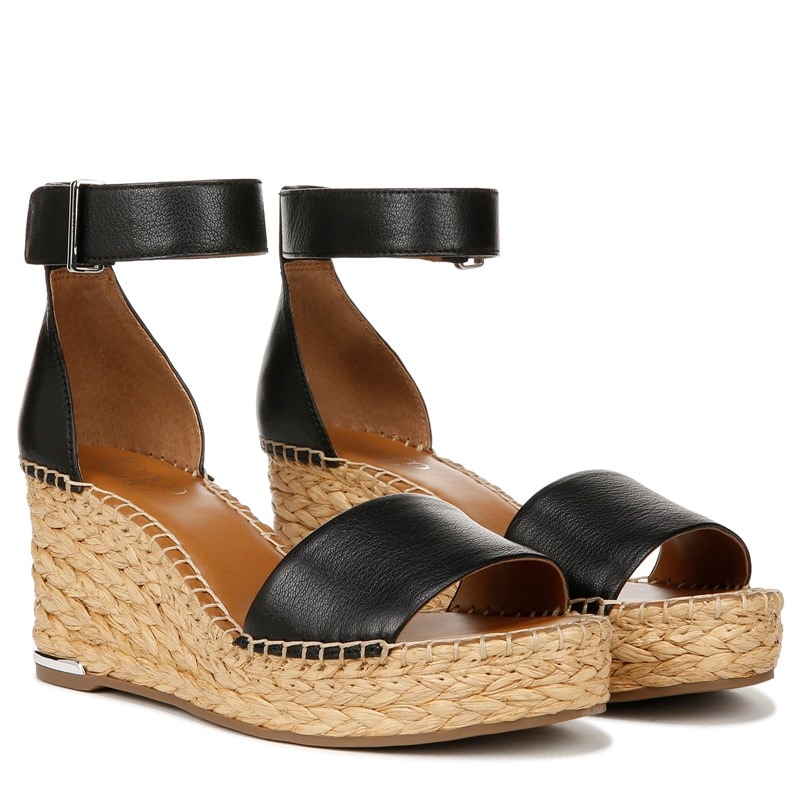 Franco Sarto Women's Clemens Raffia Espadrille Wedge Sandals (Black Leather) - Size 9.0 M