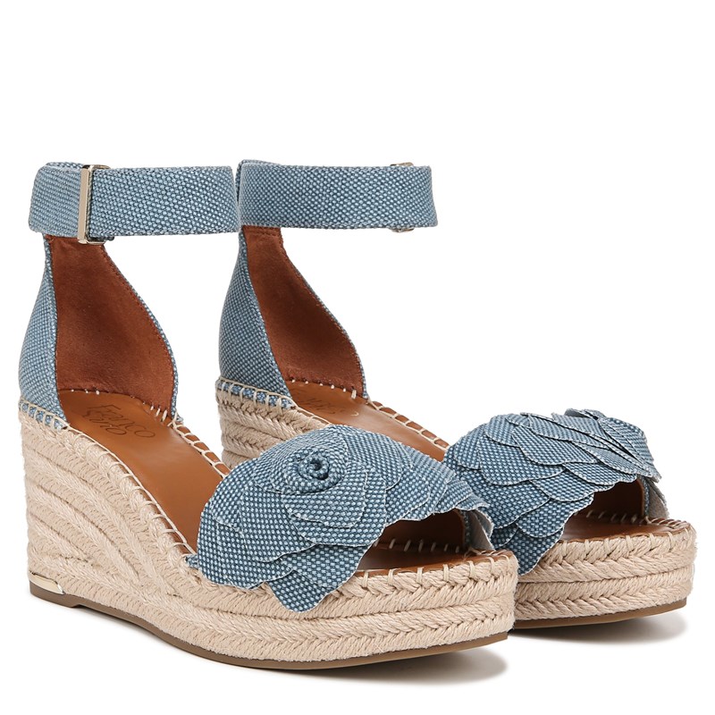 Franco Sarto Women's Clemens Flower Espadrille Wedge Sandals (Denim Blue Fabric) - Size 9.5 M