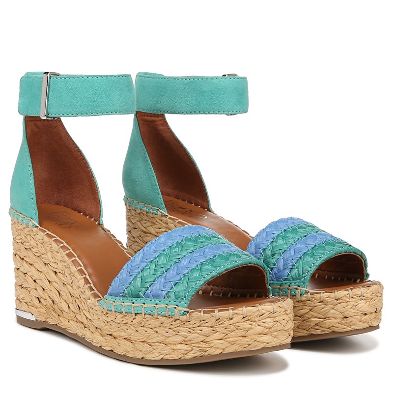 Franco Sarto Women's Clemens Raffia Espadrille Wedge Sandals (Teal Green Fabric/ Leather) - Size 9.5 M