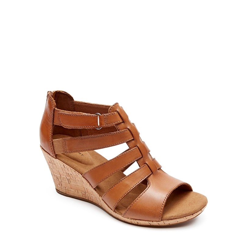 Rockport Women's Briah Gladiator Wedge Sandals (Dark Tan Leather) - Size 8.0 M