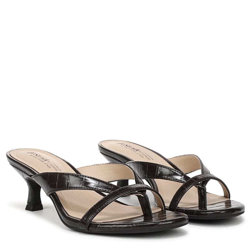 Lifestride Women's Navine Thong Sandals (Dark Brown Croco Faux Leather) - Size 11.0 W