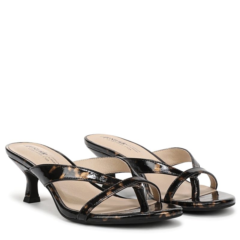 Lifestride Women's Navine Thong Sandals (Black Tortoise Patent Leather) - Size 7.5 M