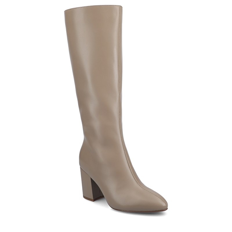 Journee Women's Ameylia Wide Block Heel Wide Calf Tall Boots (Taupe PU) - Size 11.0 M