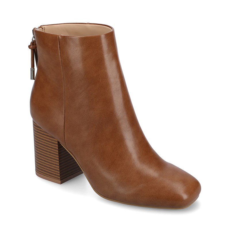 Journee Women's Audrina Block Heel Booties (Cognac PU) - Size 7.0 M
