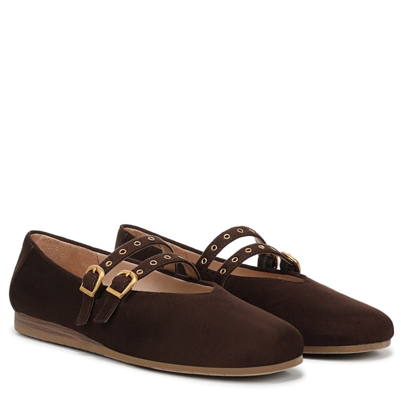 Dr. Scholl's Women's Violet Mary Jane Shoes (Dark Umber Brown Microsuede) - Size 8.0 M