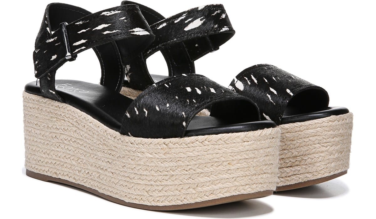 Franco Sarto Women's Ben Espadrille Wedge Sandal Black, Sandals, Famous Footwear