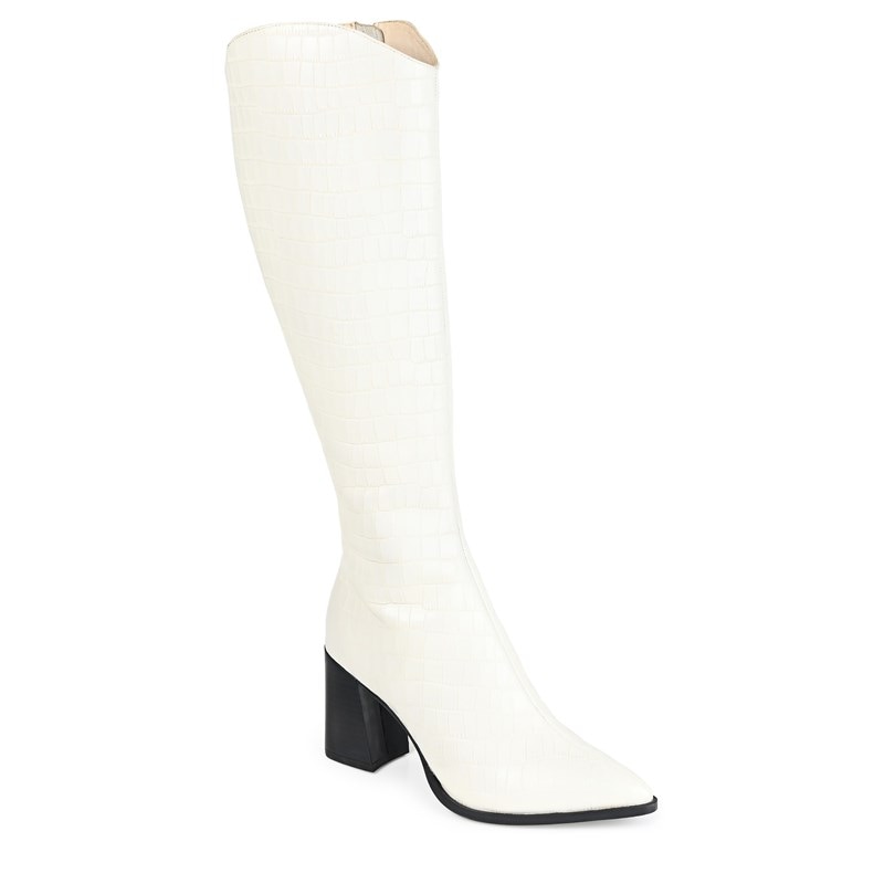 Journee Signature Women's Laila Wide Calf Knee High Dress Boots (Off White Leather) - Size 10.0 M