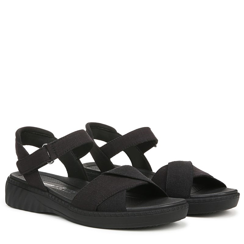 Lifestride Women's Lane Strappy Sandals (Black Stretch Denim Fabric) - Size 9.0 W