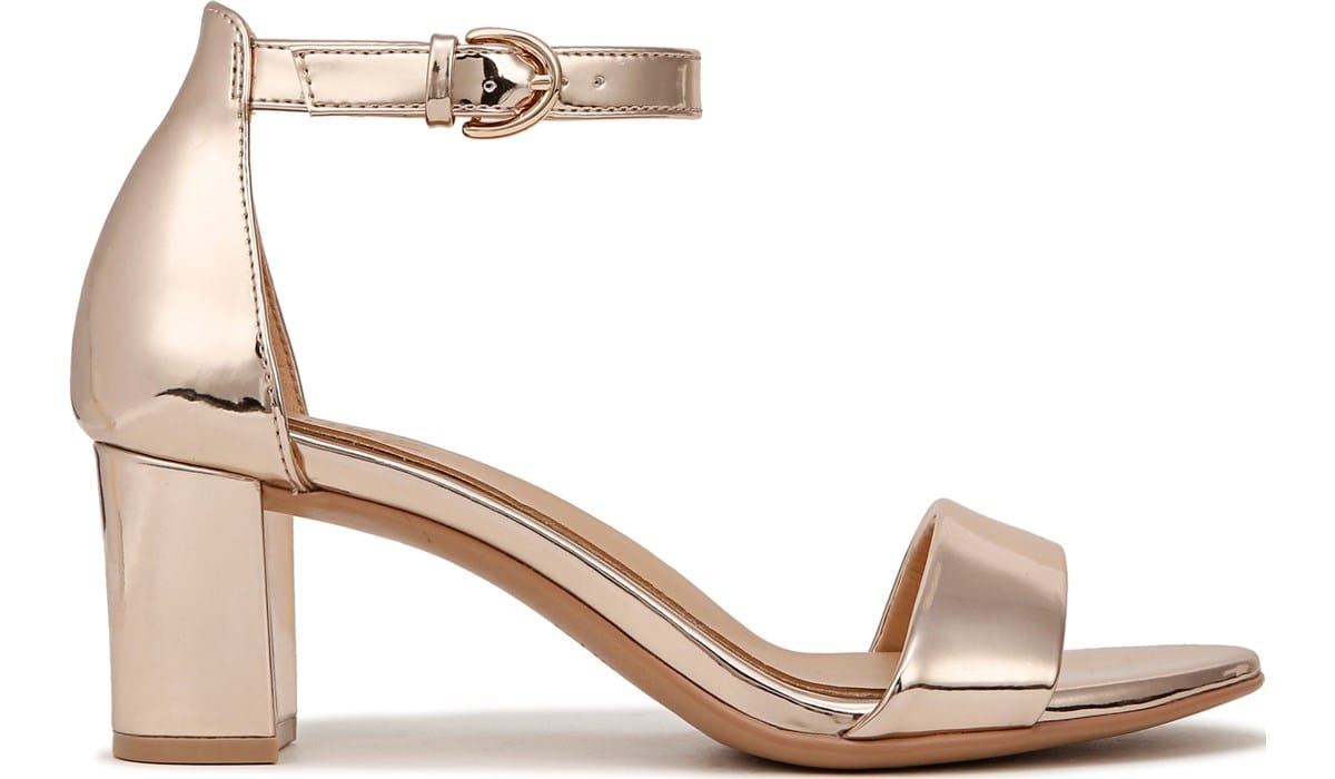 rose gold dress sandals Brenda Zaro Nassau Polar Rose Gold Strappy Low Heel Dress Sandals