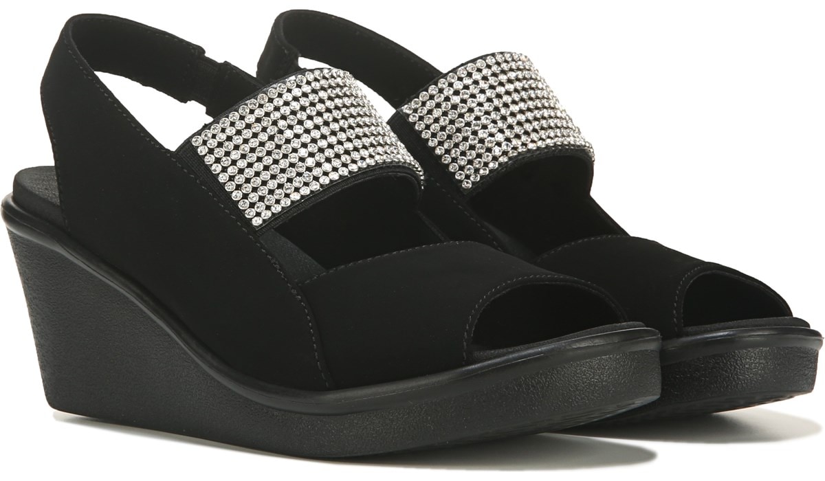 Skechers Women's Rumble On Sparkle On Wedge Sandal Black, Sandals, Famous Footwear