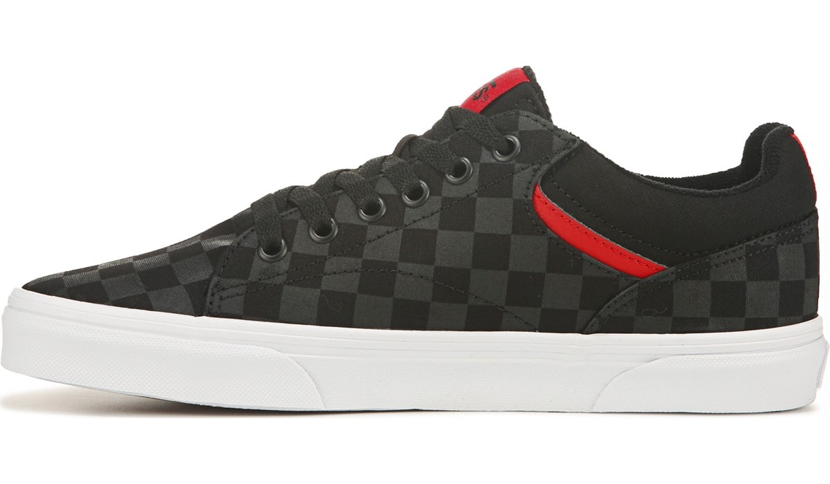 black and red low top vans