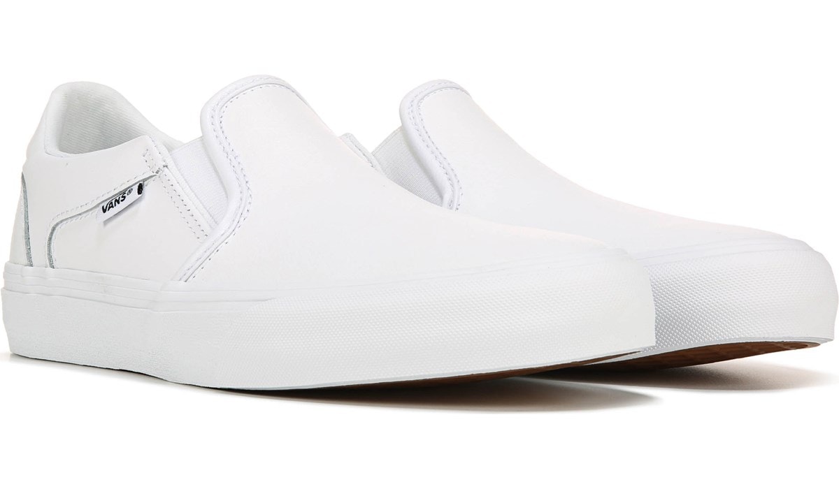 leather slip on white vans