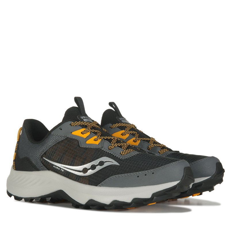 Saucony Men's Aura Tr Wide Trail Running Shoes (Grey/Black/Orange) - Size 9.5 W