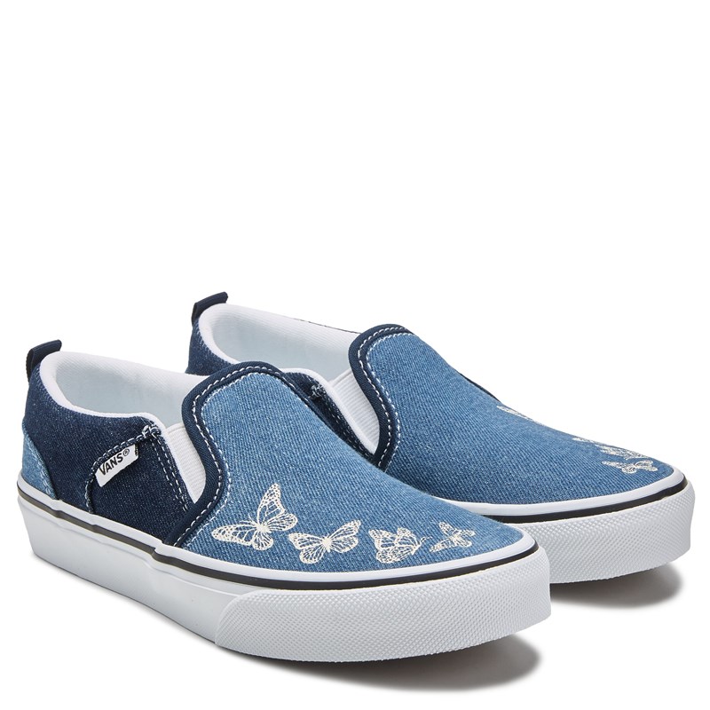 Vans Kids' Asher Slip On Sneaker Little/Big Kid Shoes (Blue/Butterfly) - Size 1.0 M
