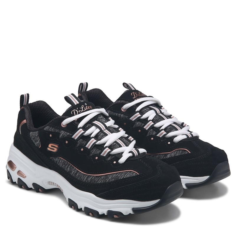 Skechers Women's D'lites Sneakers (Black/White/Rose Gold Medium) - Size 10.0 M