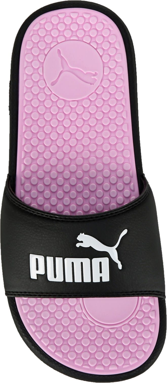 pink and black puma slides