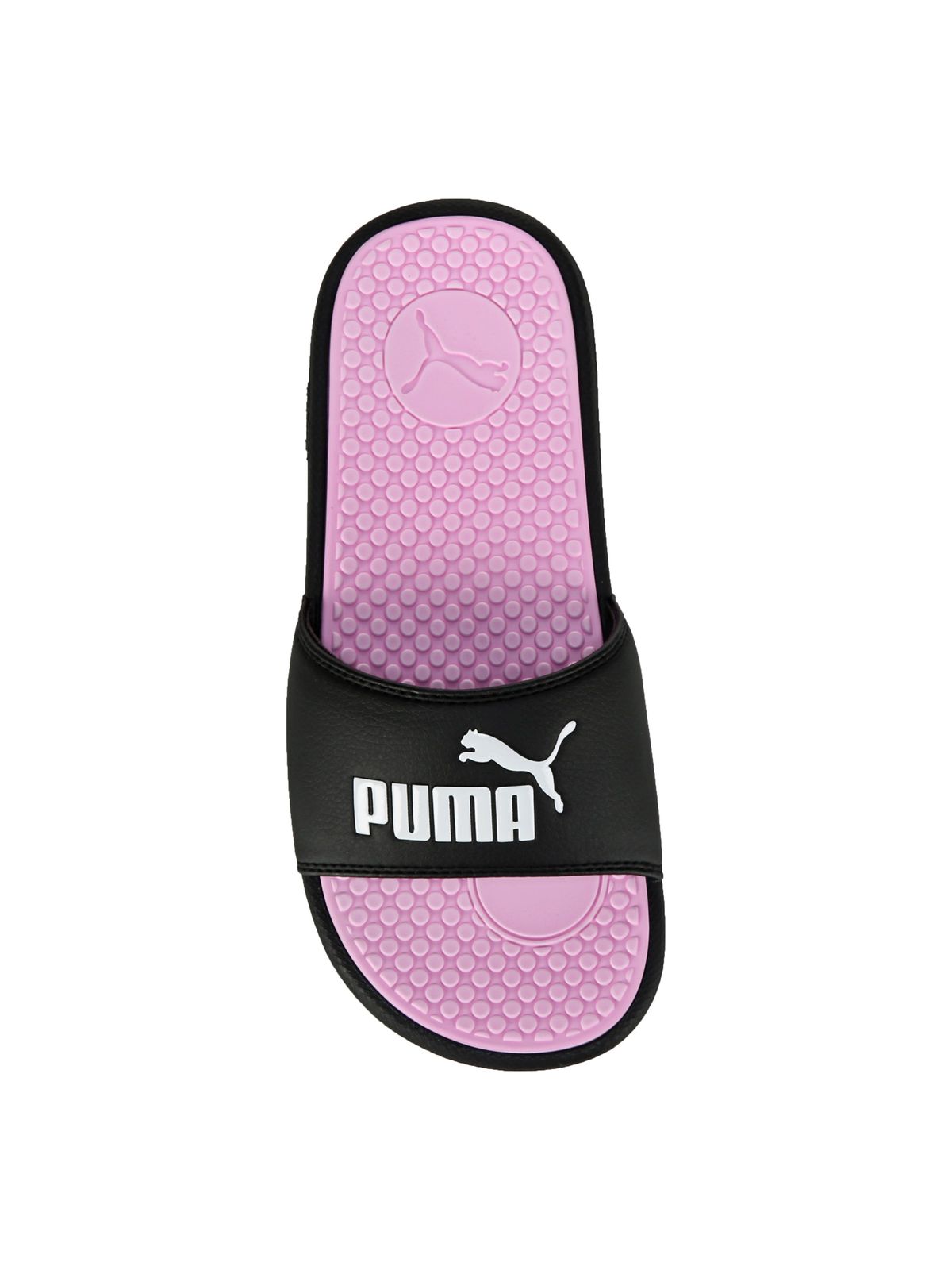 pink and black puma slides