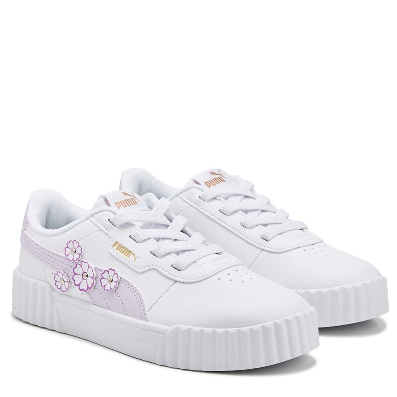 Puma Kids' Carina 2.0 Low Top Sneaker Little Kid Shoes (White/Purple/Floral) - Size 12.0 M