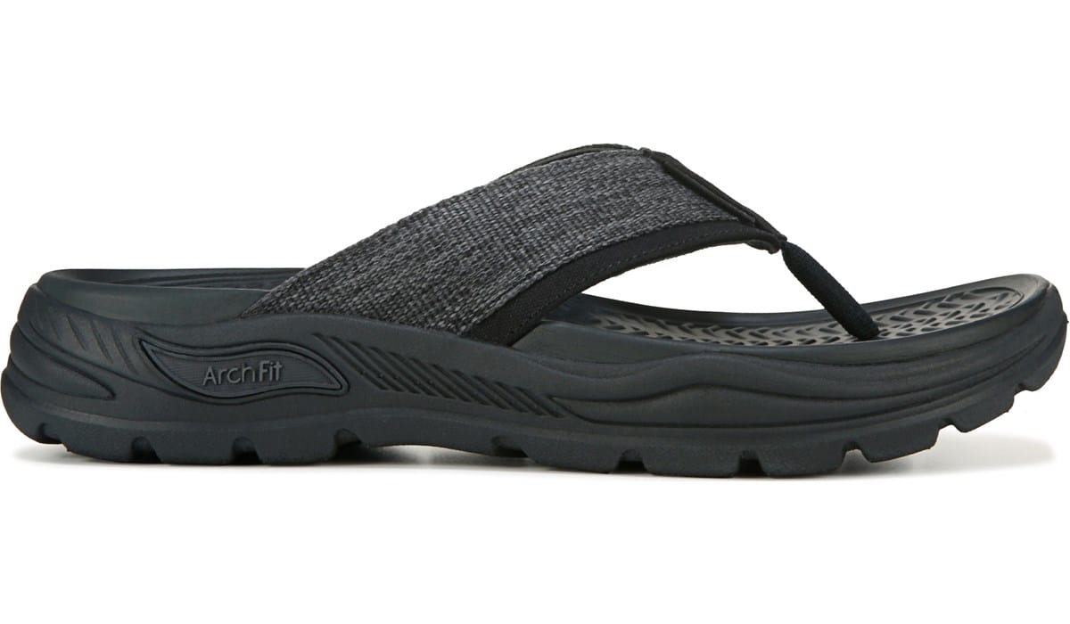 Skechers Men's Dolano Arch Fit Flip Flop Sandal Black, Sandals, Famous  Footwear