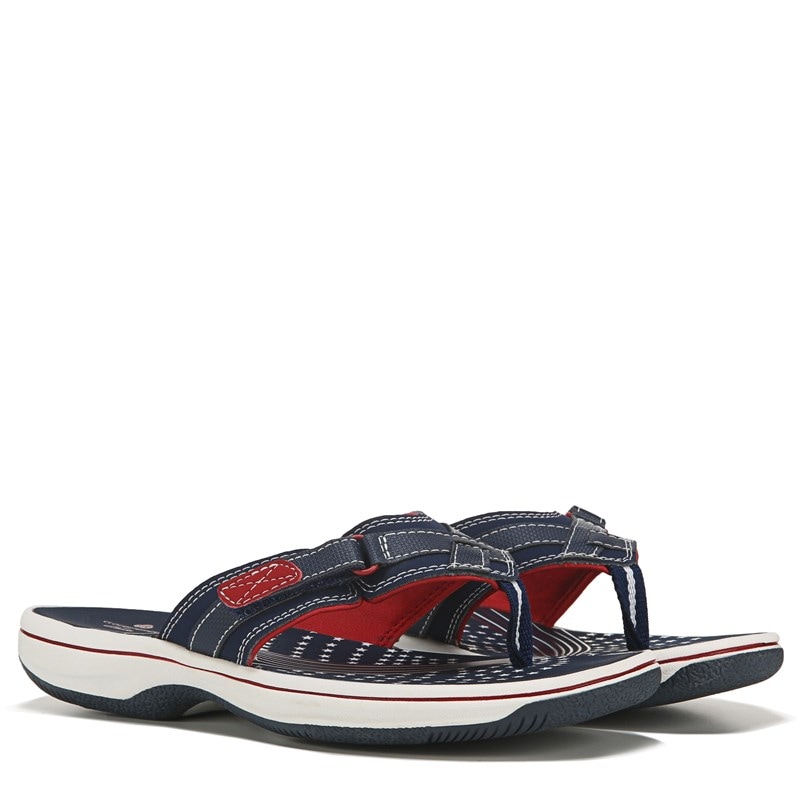 Clarks Women's Breeze Sea Cloudsteppers Flip Flop Sandals (Navy/Red/White) - Size 10.0 M