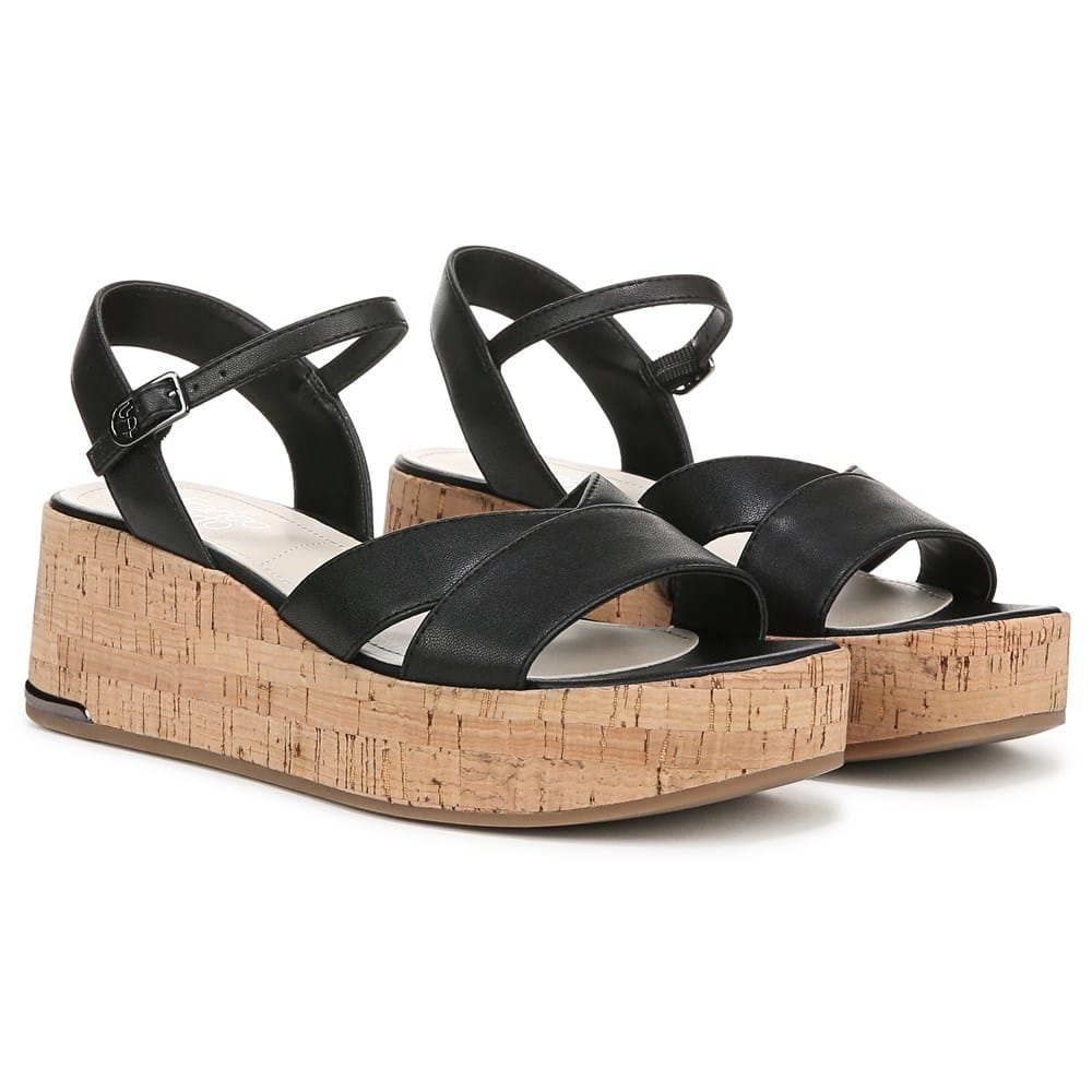 Franco Sarto Leo Leather Wedge Sandal - Women's Espadrille Wedge With Ankle Strap, 2.5 Inch Heel