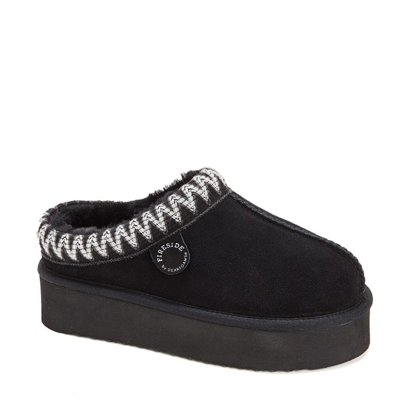 Fireside by Dearfoams Women's Queenstown Wr Genuine Shrlng Clg With Taping Slipper Shoes (Black) - Size 9.0 M