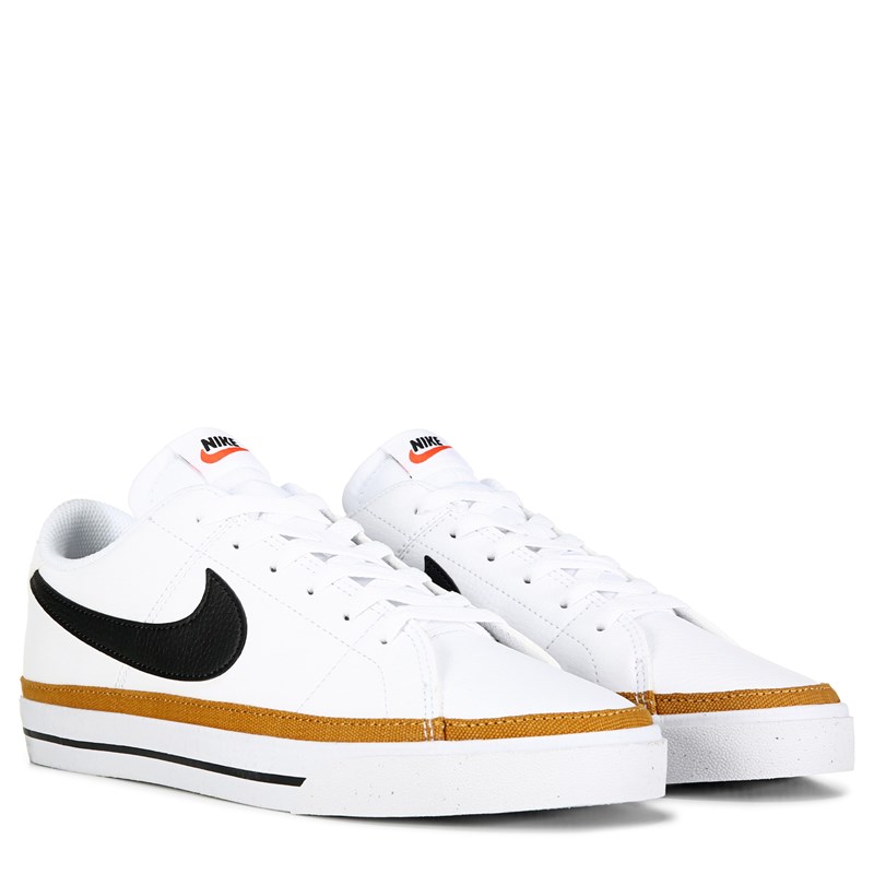 Nike Men's Court Legacy Leather Sneakers (White/Black/Brown) - Size 10.0 M