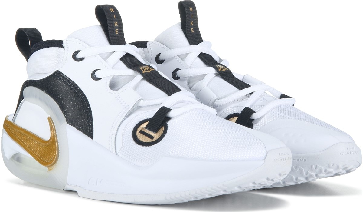 White nike basketball clearance shoes with gold swoosh
