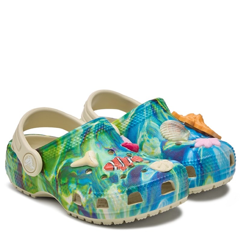 Crocs Kids' Graphic Classic Clog Toddler Shoes (Blue/Green Under Sea Jibbitz) - Size 7.0 M