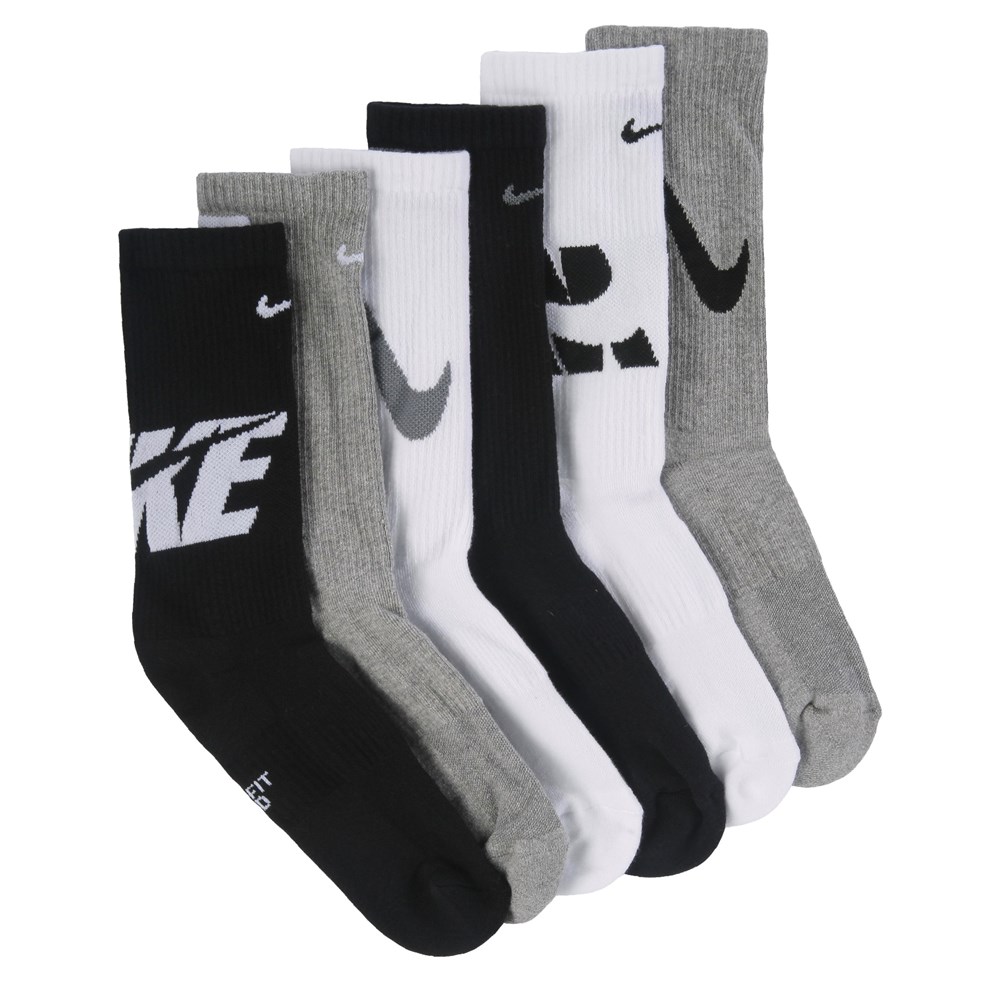 Nike Kids' 6 Pack Medium Everyday Cushioned Crew Socks