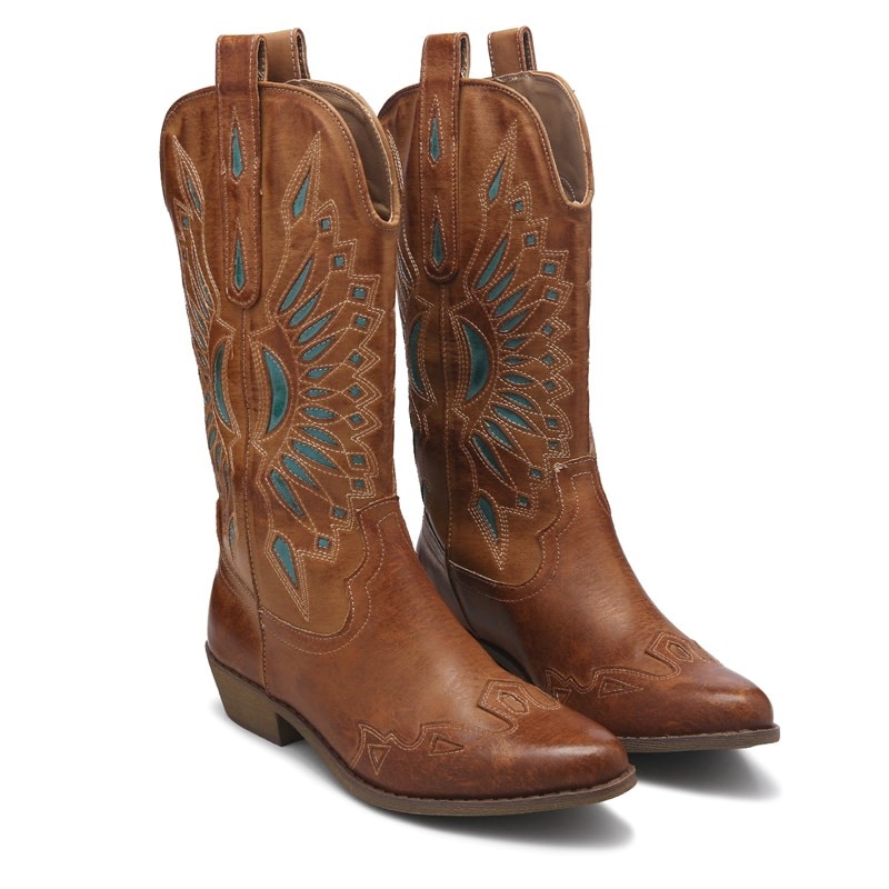 Coconuts Women's Bandera Cowboy Boots (Tan/Turquoise) - Size 7.5 M