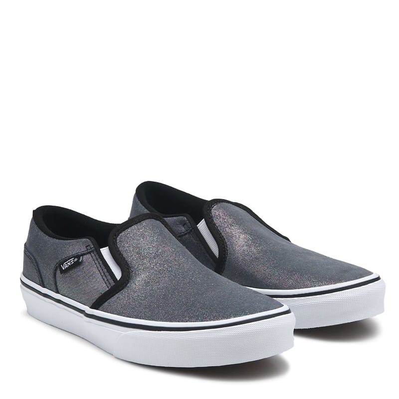 Vans Kids' Asher Slip On Sneaker Little/Big Kid Shoes (Black/Shimmer) - Size 12.0 M
