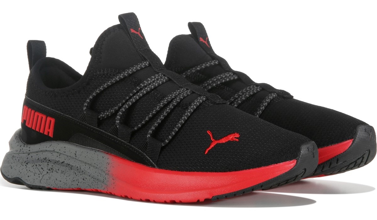 希少　00s PUMA flat shoes black red Puma black leather flats - Gem