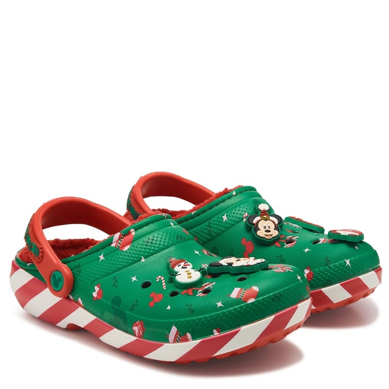 Crocs Mickey Mouse Christmas Lined Classic Clog Shoes (Red/Green Multi) - Size 5.0 M