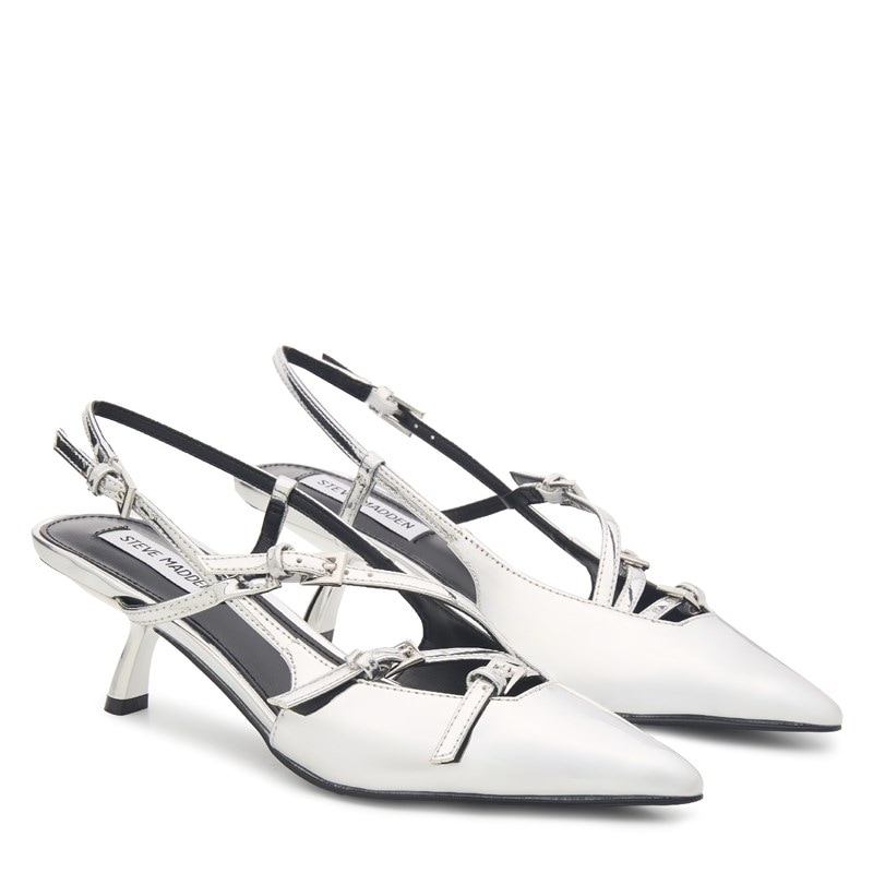 Steve Madden Women's Misha Slingback Kitten Heel Mule Shoes (Silver) - Size 7.5 M