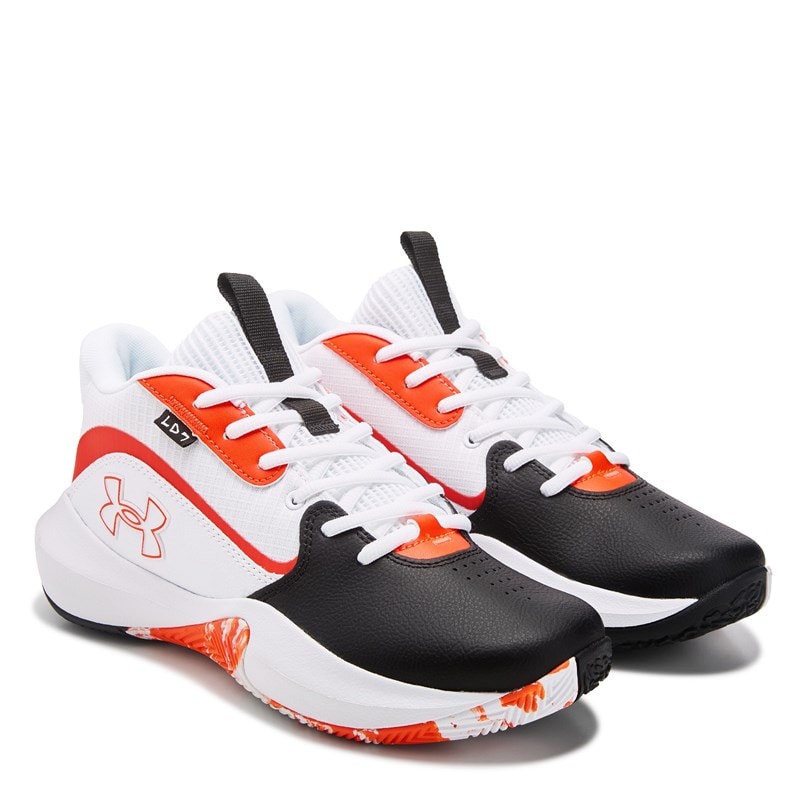 Under Armour Lockdown 7 Basketball Shoes (White/Orange/Black) - Size 13.0 M
