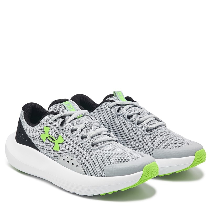 Under Armour Kids' Surge 4 Running Shoe Big Kid Shoes (Grey/Green) - Size 5.5 M