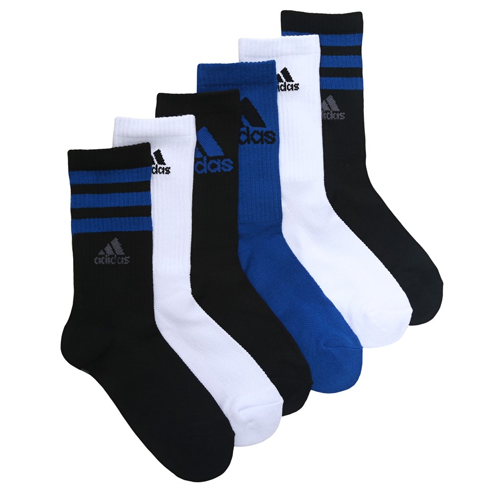 adidas Kids' 6 Pack Youth Large Cushioned Crew Socks