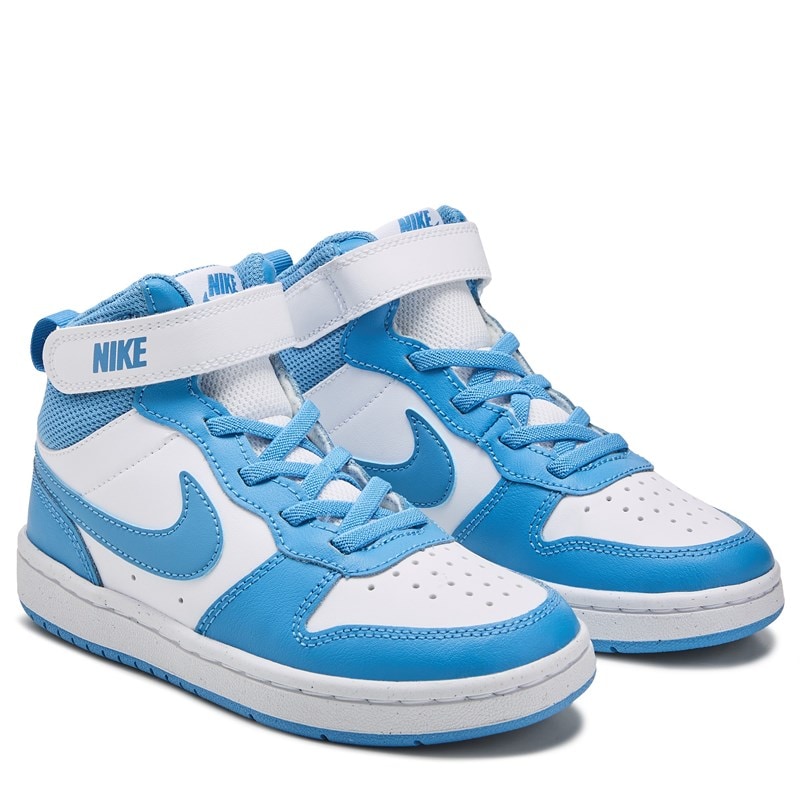 Nike Kids' Court Borough Mid 2 High Top Sneaker Little Kid Shoes (White/Blue) - Size 3.0 M