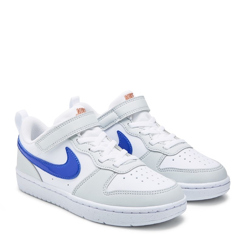 Nike Kids' Court Borough Recraft Low Top Sneaker Big Kid Shoes (White/Grey/Blue) - Size 11.0 M