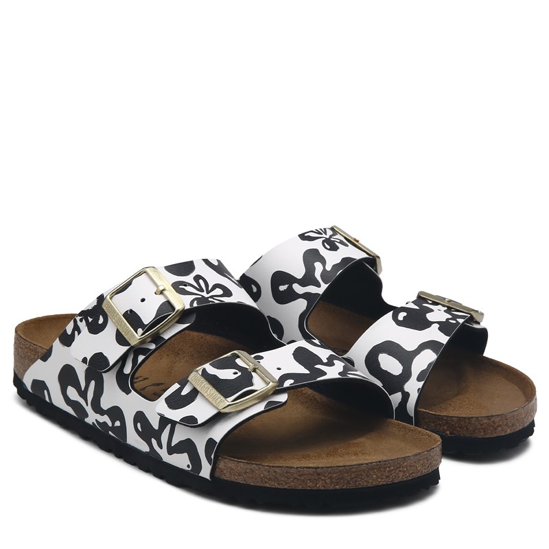 Birkenstock Women's Arizona Footbed Sandals (Blooms White & Black) - Size 42.0 M
