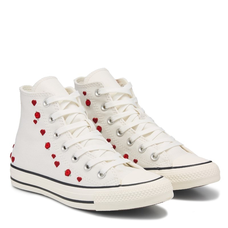 Converse Chuck Taylor All Star Hi Top Sneakers (White/Red/Hearts) - Size 10.0 M