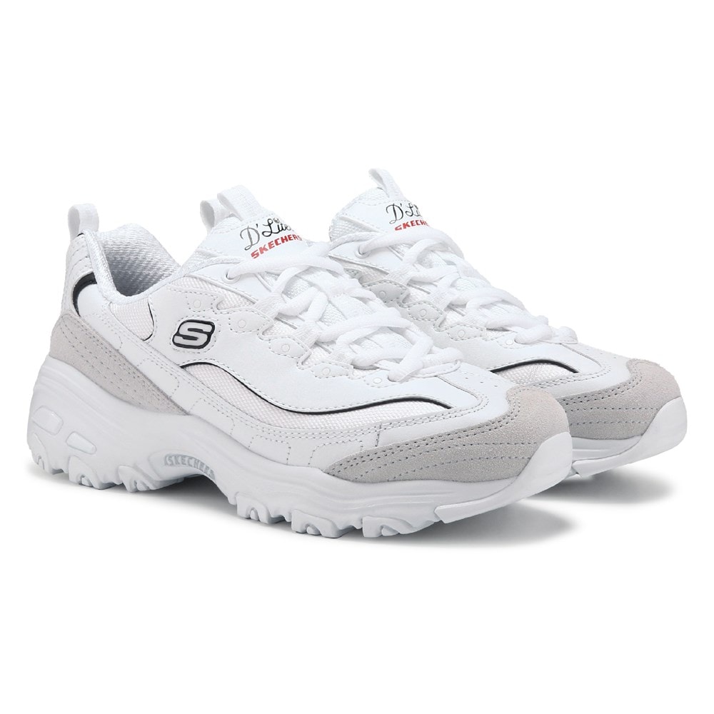 Skechers Women's D'Lites Memory Foam Lace-up Sneaker, White Silver, 5.5  Wide : : Clothing, Shoes & Accessories