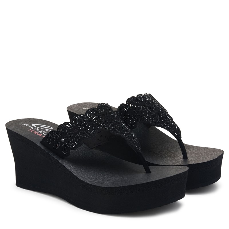 Skechers Women's Padma Wedge Flip Flop Sandals (Black) - Size 10.0 M